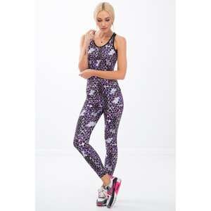 Colorful sports leggings in geometric shapes / purple