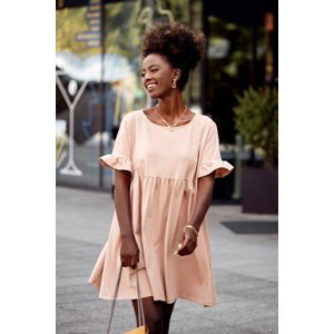 Oversize dress with short sleeves of beige color