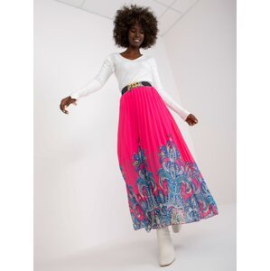 Pink maxi pleated skirt with print