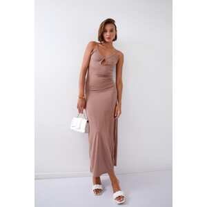 Smooth maxi dress on hangers with coffee fly