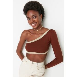 Trendyol Brown Crop One-Shoulder Knitwear Blouse