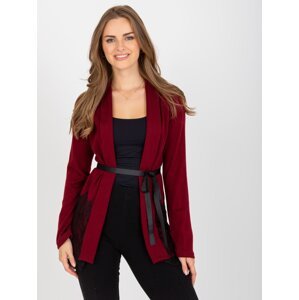 Burgundy knitted cape with tie belt