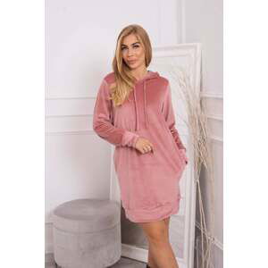 Velor dress with a hood dark pink