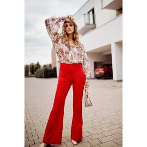 Elegant red women's trousers with flared legs