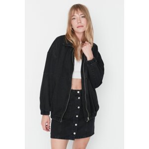 Trendyol Čierna oversized bomber džínsová bunda na zips