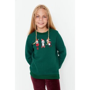 Trendyol Emerald Green Girls' Sweatshirt with Print Detail