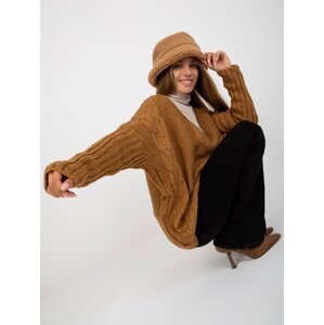 Oversize camel sweater OCH BELLA with braids