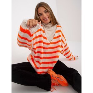 White-orange oversize sweater with V-OCH BELLA neckline