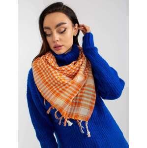 Orange and beige scarf with fringe