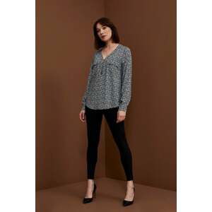 Viscose shirt with V-neck and decorative zipper