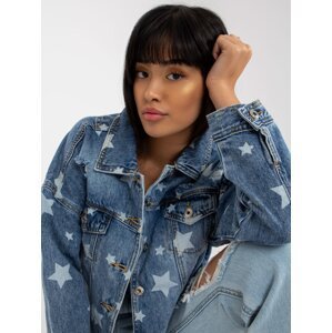 Women's blue denim jacket with print and holes