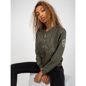 RUE PARIS khaki quilted bomber sweatshirt with pockets
