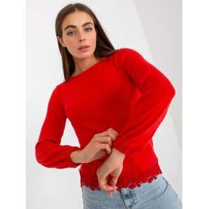 Casual red blouse with a round neckline
