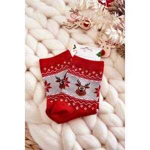Women's Christmas Socks Shiny Reindeer Red and Grey