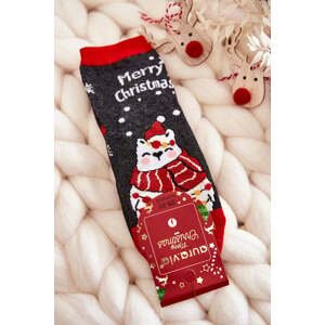 Children's socks "Merry Christmas" bear Gray and red