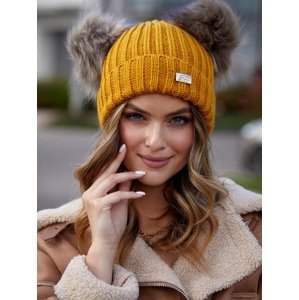 Mustard cap with pompom for the winter