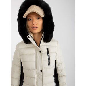 Light beige quilted transition jacket with hood