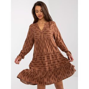 Brown loose dress with prints and ruffle SUBLEVEL