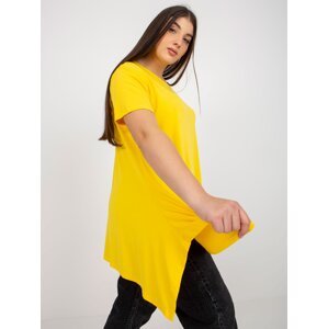Yellow monochrome blouse of larger size with short sleeves