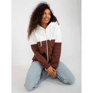 Ecru-brown basic long sweatshirt with zipper