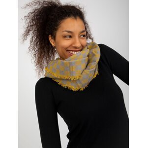 Grey-yellow checkered winter scarf for women