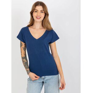 Classic basic T-shirt in navy blue with V-neck