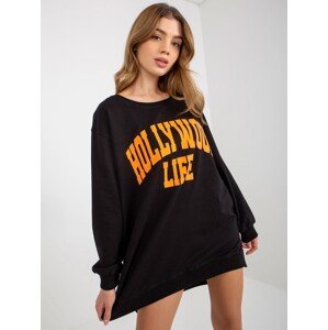 Black-and-orange oversized long sweatshirt with slogan
