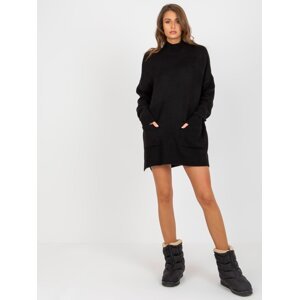 Lady's black oversized sweater with turtleneck