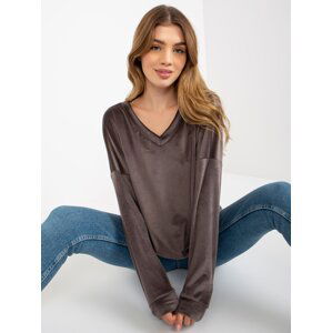 Dark grey velour sweatshirt with neckline