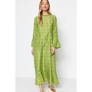 Trendyol zelený kvetinový vzor tkané šaty s detailným golierom