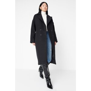 Trendyol Black oversize široký strih dlhý vlnený kašmírový kabát
