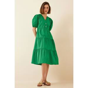 Happiness İstanbul Women's Green V Neck Maxi Poplin Dress