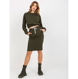 Women's basic set skirt and sweatshirt - khaki