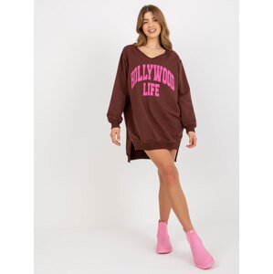 Women's Long Over Size Sweatshirt - Brown