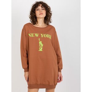 Women's Long Over Size Sweatshirt with Print - Brown
