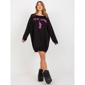 Women's Long Over Size Sweatshirt w/ Print - Black