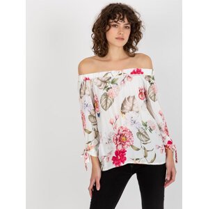 Lady's blouse with floral pattern - white
