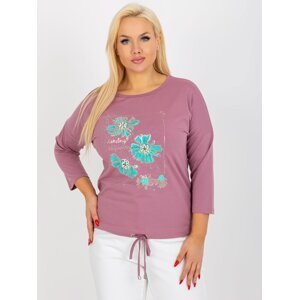 Women's blouse plus size with 3/4 sleeves and print - powder pink