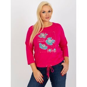 Women's blouse plus size with 3/4 sleeves and print - fuchsia