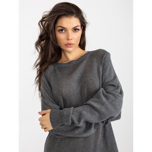 Dark gray knitted dress with long sleeves
