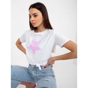 White and light purple cotton T-shirt with print
