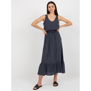 FRESH MADE dark blue sleeveless maxi dress with frill