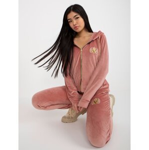 Dusty pink women's velour set with patches