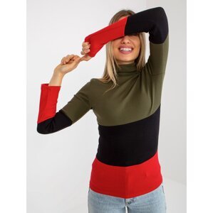 Khaki-red women's basic blouse with ribbed turtleneck