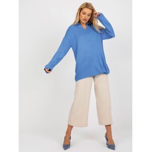 RUE PARIS blue long oversized sweater with collar