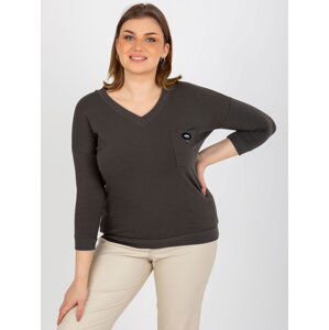 Ordinary khaki blouse of larger size with V-neck