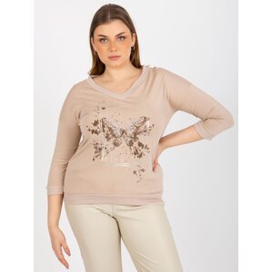 Beige blouse with application plus sizes up to V