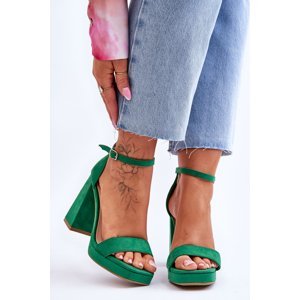 Fashionable suede sandals on a square heel green Merila