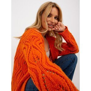 Orange women's openwork cardigan with wool