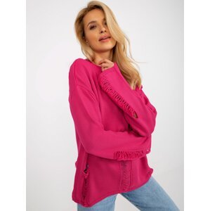 Fuchsia women's oversize sweater with holes with wool
